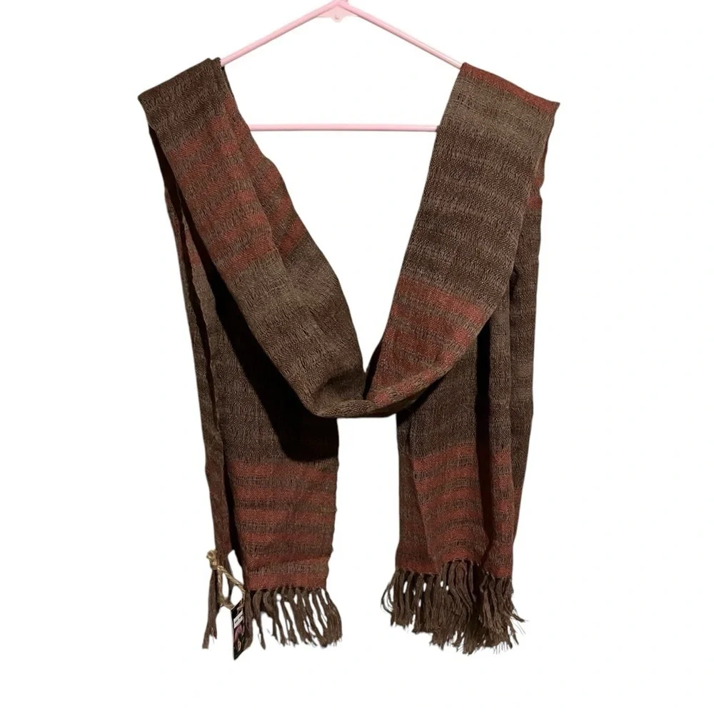 Living Threads NWT Ketzah Multicolor Handmade Woven Boho Scarf Wrap 20x80 Fringe